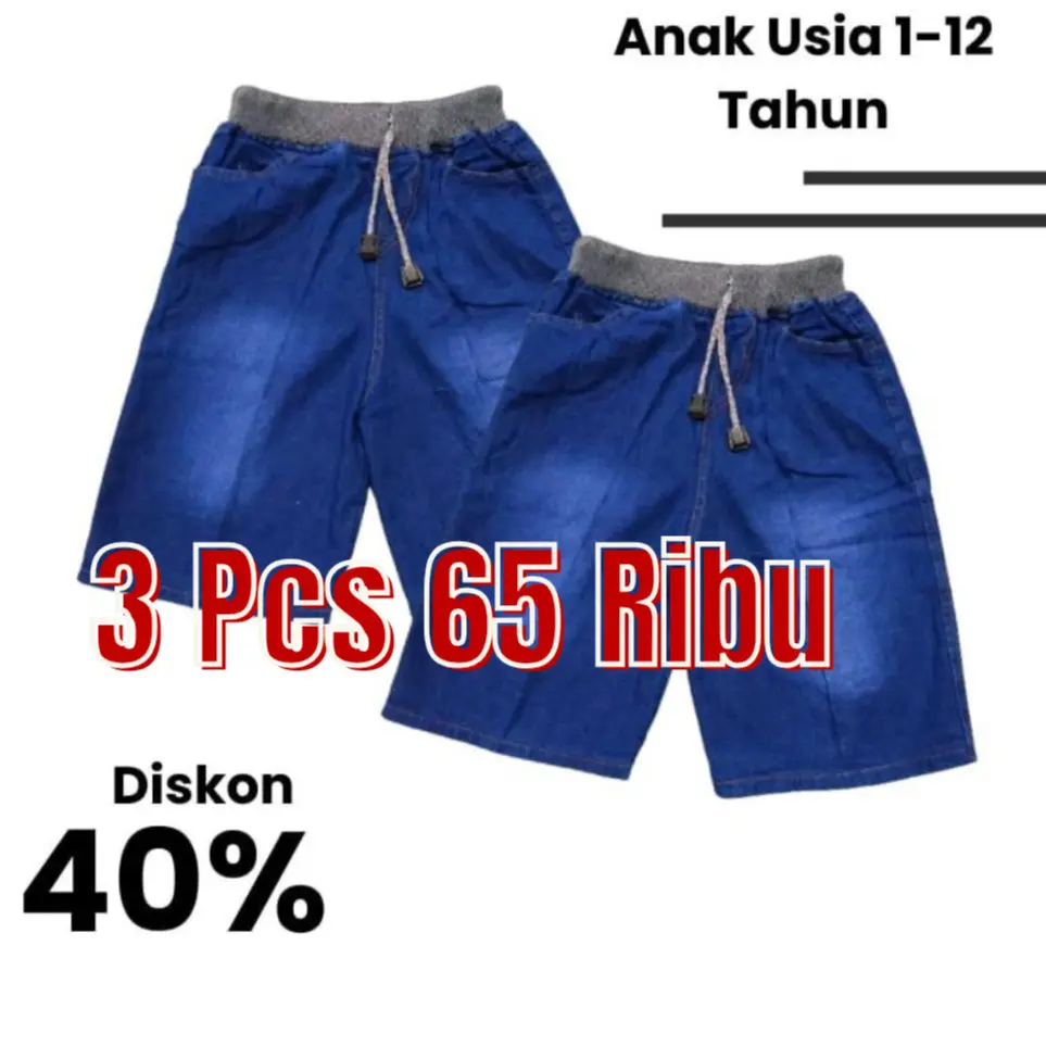 Celana Pendek Anak Jiens Melar Tebal / Celana Anak Jiens Rip Pinggang Karet Polos Usia 1-12 Tahun Murah Nyaman Dipakai.