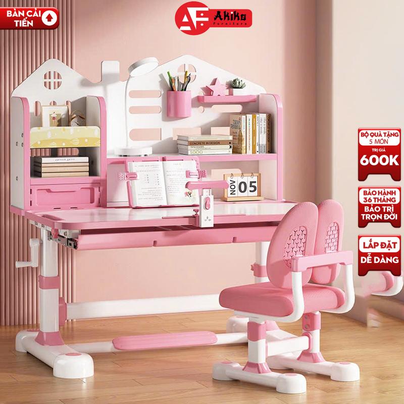   5 món quà  Bộ bàn học F15 nâng hạ tay quay thông minh nghiêng mặt bàn 60 độ hỗ trợ học tập chống gù chống cận cho bé 