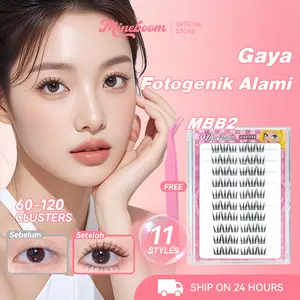 【Pengiriman 24 jam】MINEBOOM Ekstensi Bulu Mata Cluster 100-120 Tanpa Lem Set DIY Hemat Pinset Gratis Paket Isi Ulang Ramah Pemula Eyelash - Bulumata