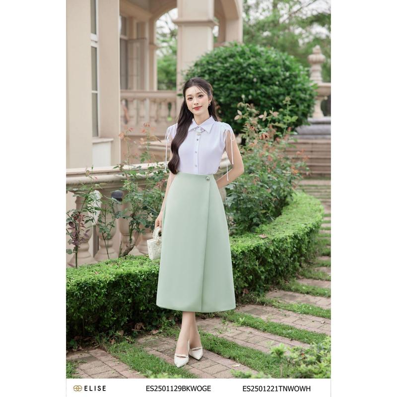 Chân váy tafta xanh bạc hà phủ tà thiết kế Elise mã sản phẩm ES2501129BKWOGE