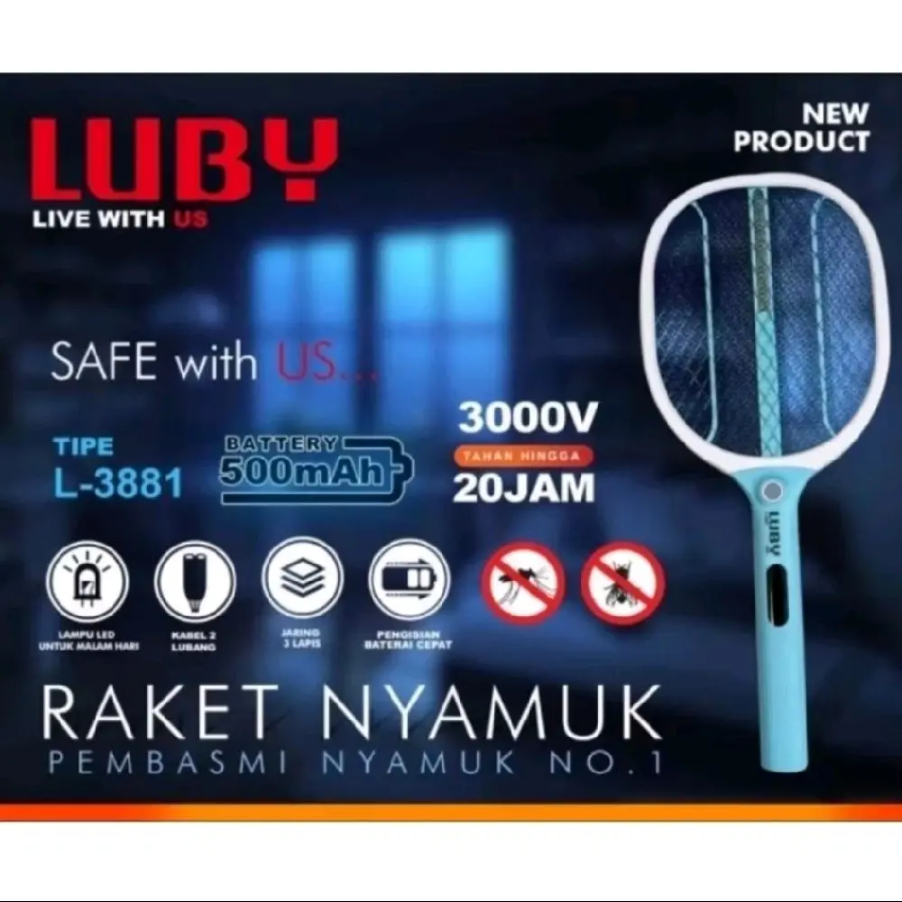 Raket Nyamuk Cas Charge LUBY L 3881 LUBY L 3882