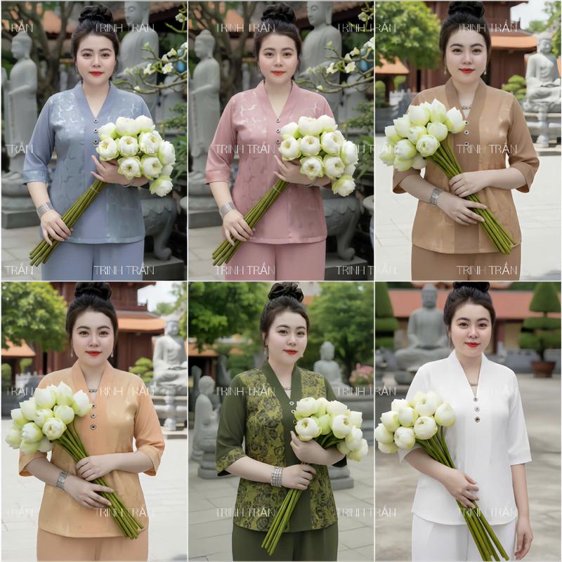 Đồ Bộ Trung Niên Cho Mẹ mẫu Cổ Bài Lai GẤM PHỐI LỤA - bộ gồm áo và quần- Món Quà Ý Nghĩa Tặng Mẹ Tặng Bà