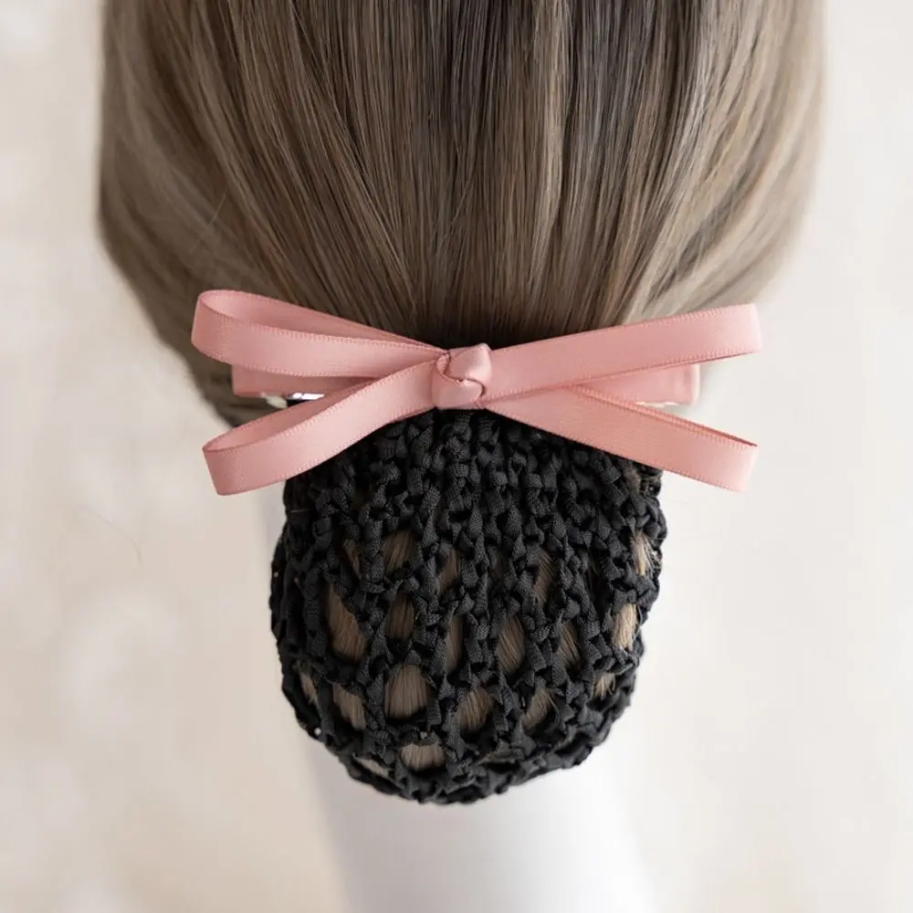Elegant Sweet Office Hair Net Bowknot Hair Bun Cover Lady Dance Headdress For Nurse Korean Bun Snood Women Spring Clips Ponytail Clip Hairgrips Cover Net