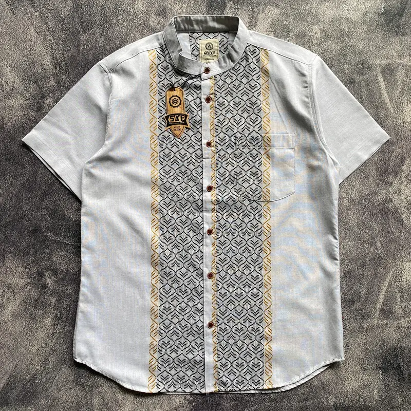 M471CK X SAF Kemko Motif Katun Madinah Tangan Pendek Baju Kerah Shanghai Pria Nyaman Muslim Koko Dewasa 0