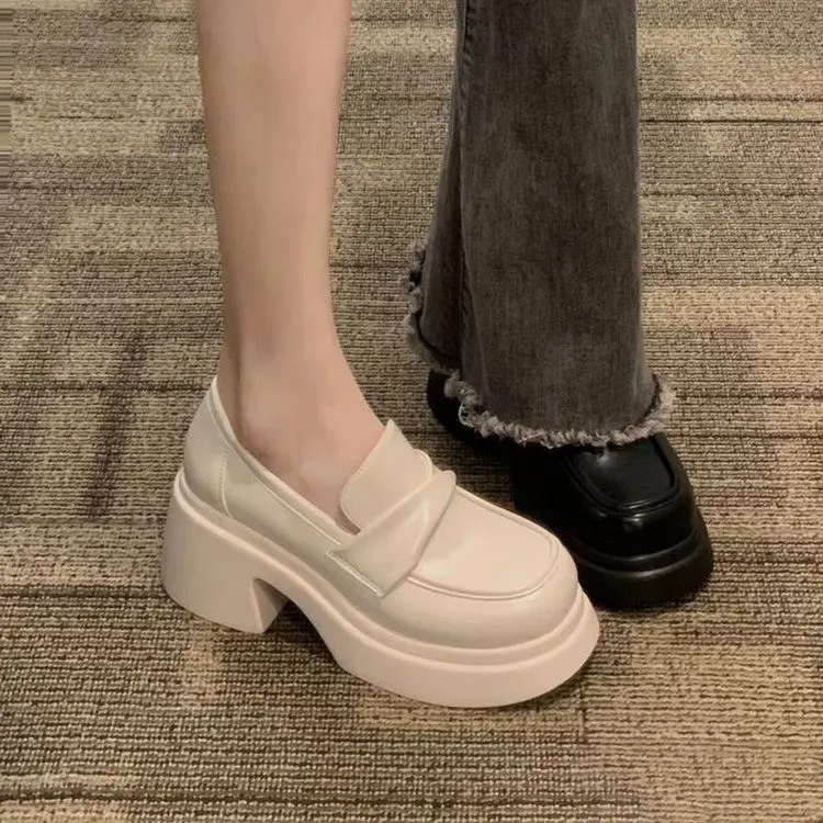 JINxCHOY SHOES English style round toe medium mouth muffin sole Mary Jane shoes PU leather versatile Sen series thick sole high rise Lefu small leather shoes SS24