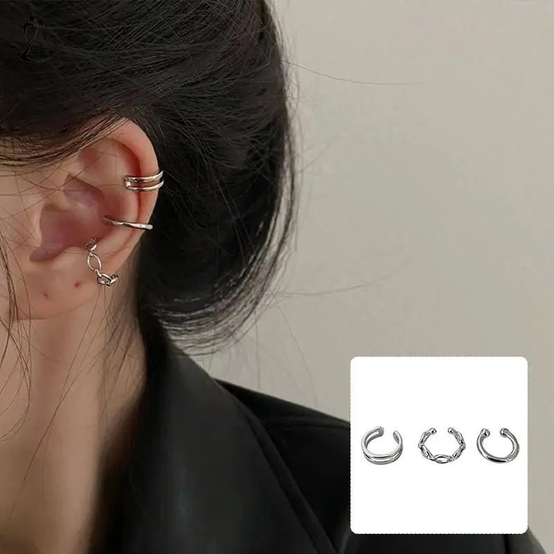【lingerly】Anting Kombinasi Set Klip Telinga Tanpa Lubang Telinga Wanita Niche High-end Bahasa Perancis Retro Telinga Tulang Klip Z 0