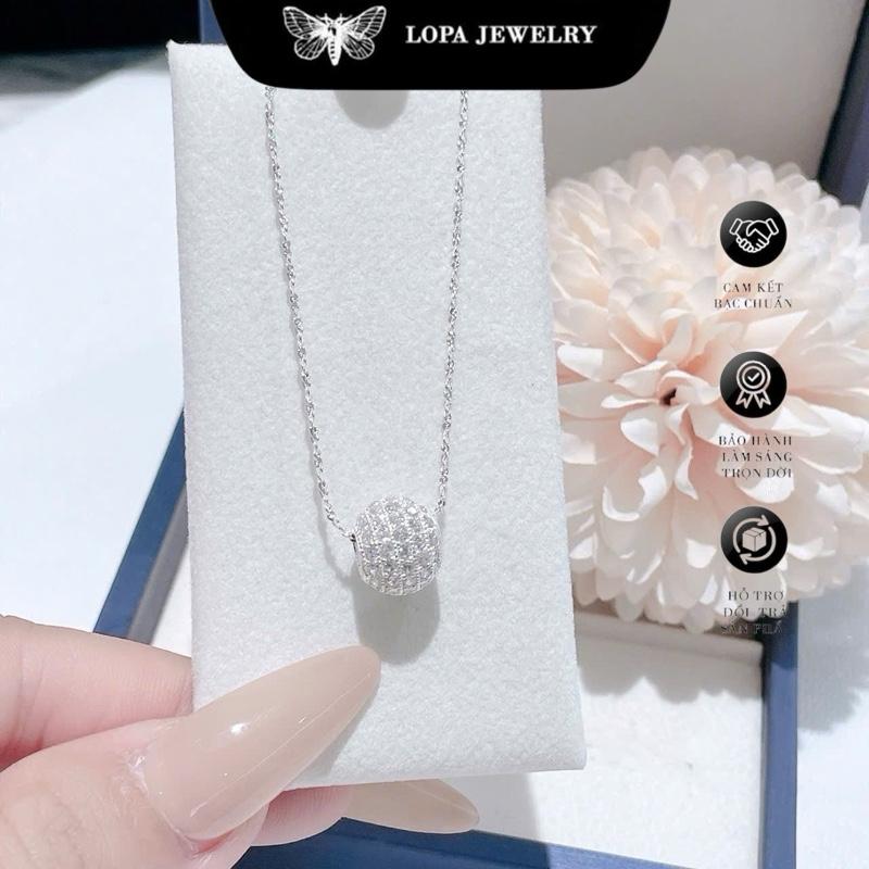[ Hộp Xinh] Dây SK95, dây chuyền nữ bạc ta LoPa dáng xoắn rối mặt quả tròn đính đá lấp lánh , Bạc LoPa