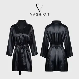 Baju Tidur Kimono Set Bahan Satin Sutra Piyama Wanita Gaun Tidur Nyaman Motif Polos - BT004