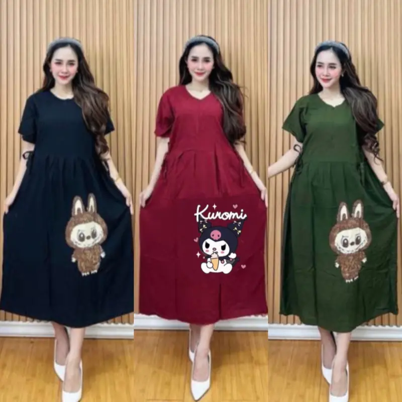 MG - Daster Rayon Karakter Labubu Kuromi Kekinian/Dress Gambar Karakter Labubu Kuromi Kekinian 0