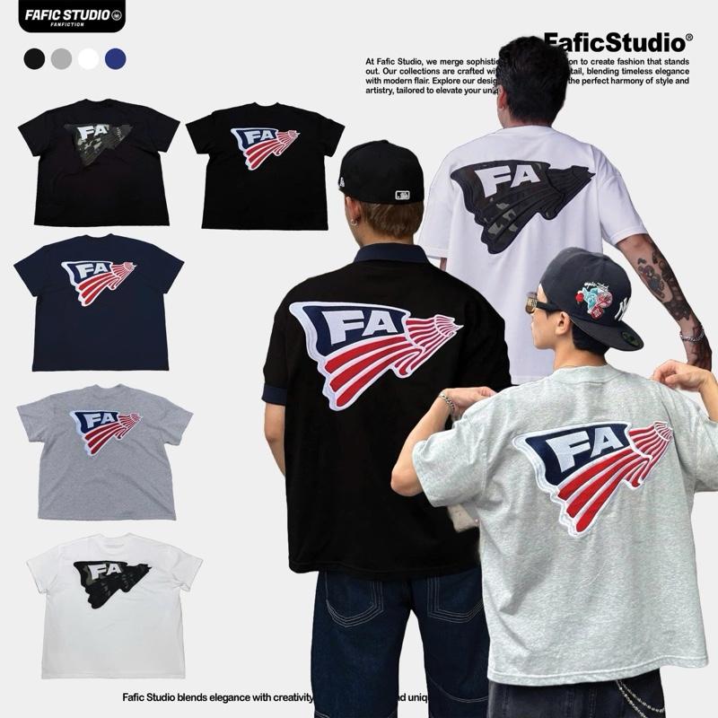 Áo thun Boxy cổ tròn tay ngắn FAFIC FLAG HÌNH THÊU cotton 280gsm mùa hè nam nữ unisex local brand