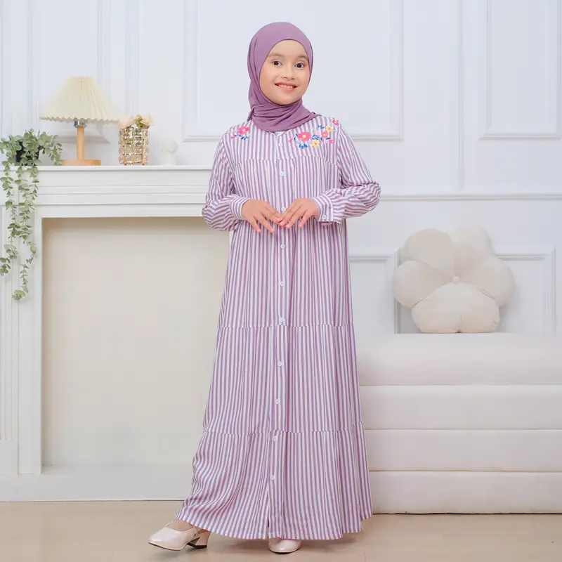 Gamis Anak Perempuan Rayon Motif Salur dengan Bordir Usia 3-15 Tahun Daniaskids 1