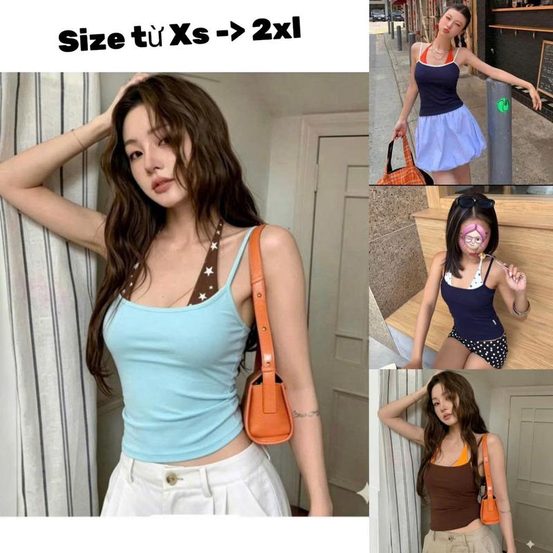 Size Xs-2Xl, Áo 2 dây phối cổ yếm dành cho mùa hè năng động, thích hợp đi biển