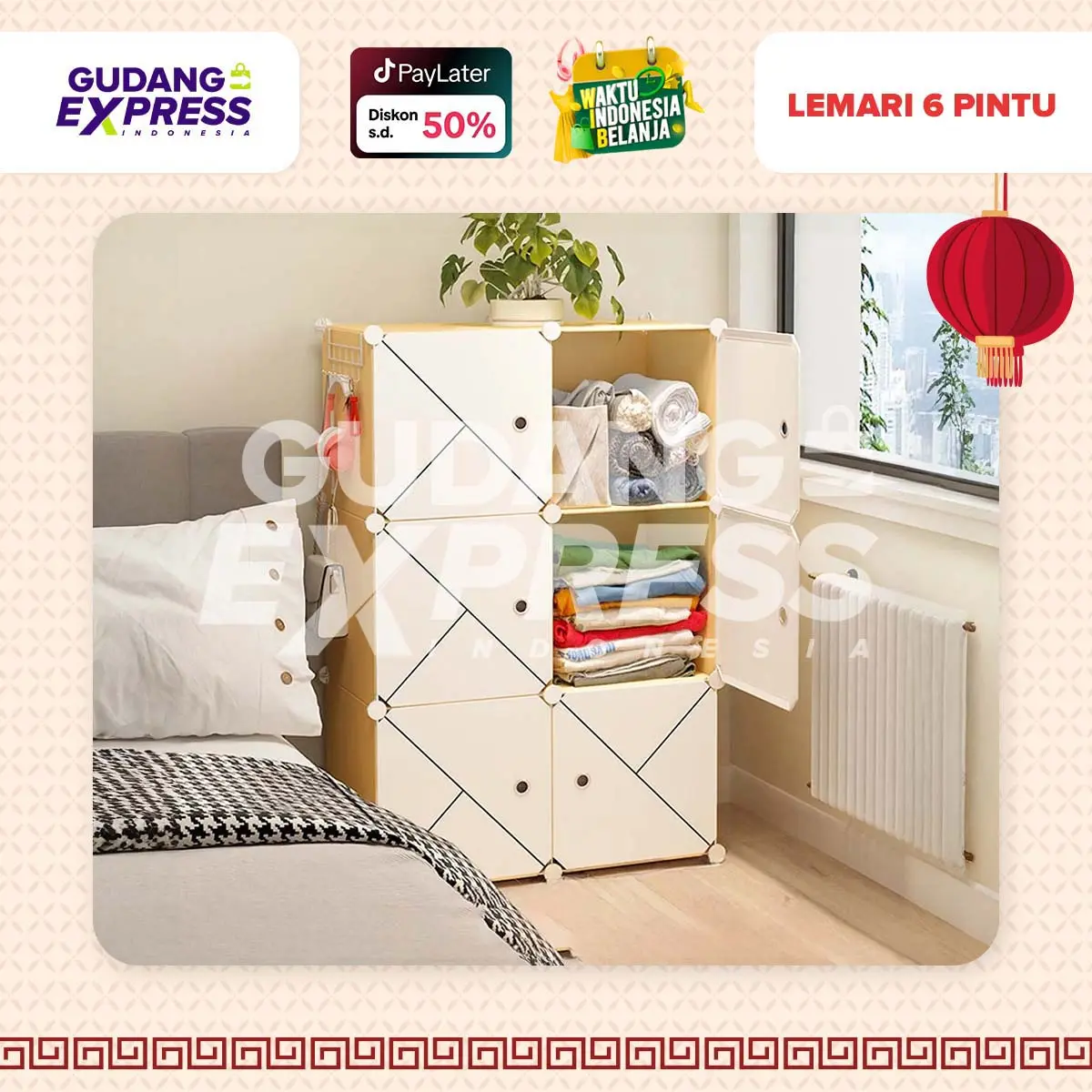 GEI - Rak Lemari Pakaian Susun Plastik PVC 6 Pintu Motif Lucu