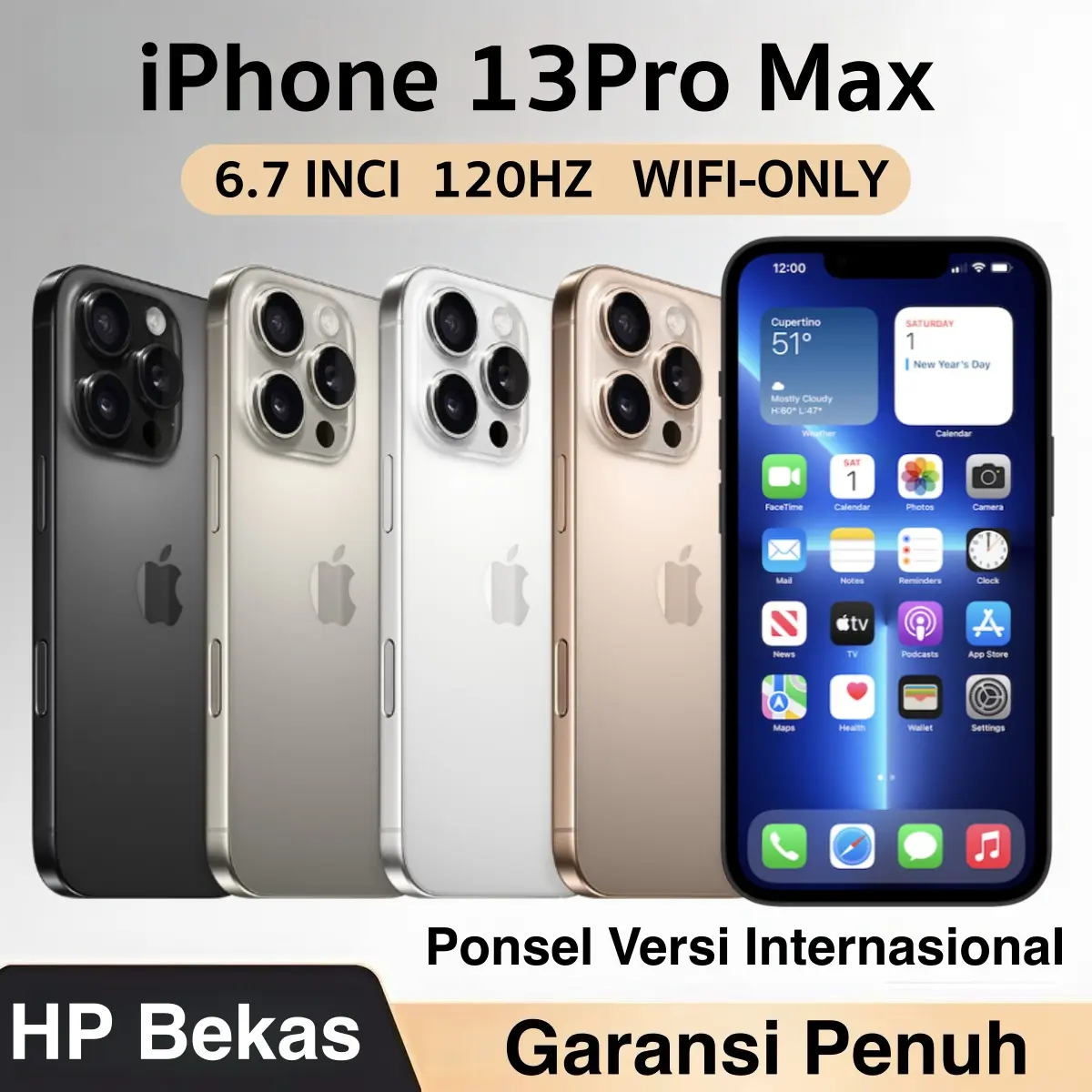[Bekas] iPhone 13ProMax 128GB 6.7 inci BH95+ WIFI ONLY No-Sim Fullset Mulus Second Good Conditions