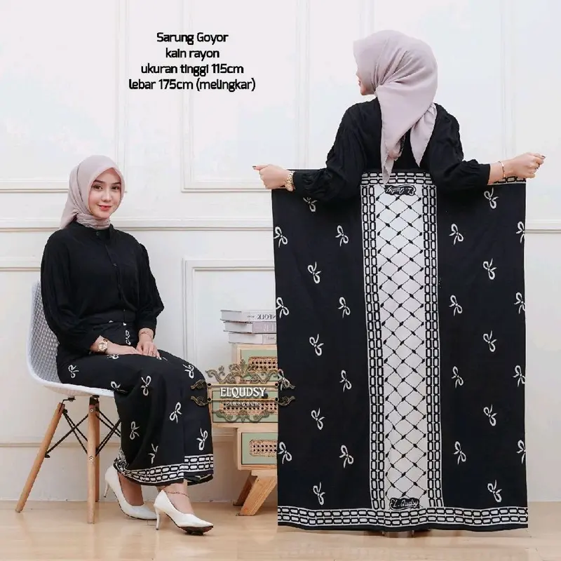 Afi.id • Sarung santri Mbak santri  Remaja Putri Bahan Rayon Sarung Goyor Printing Hitam Motif Bunga Wanita Muslim Adem Lembut Nyaman dipake seharian (COD) Batik Dewasa Pekalongan 0
