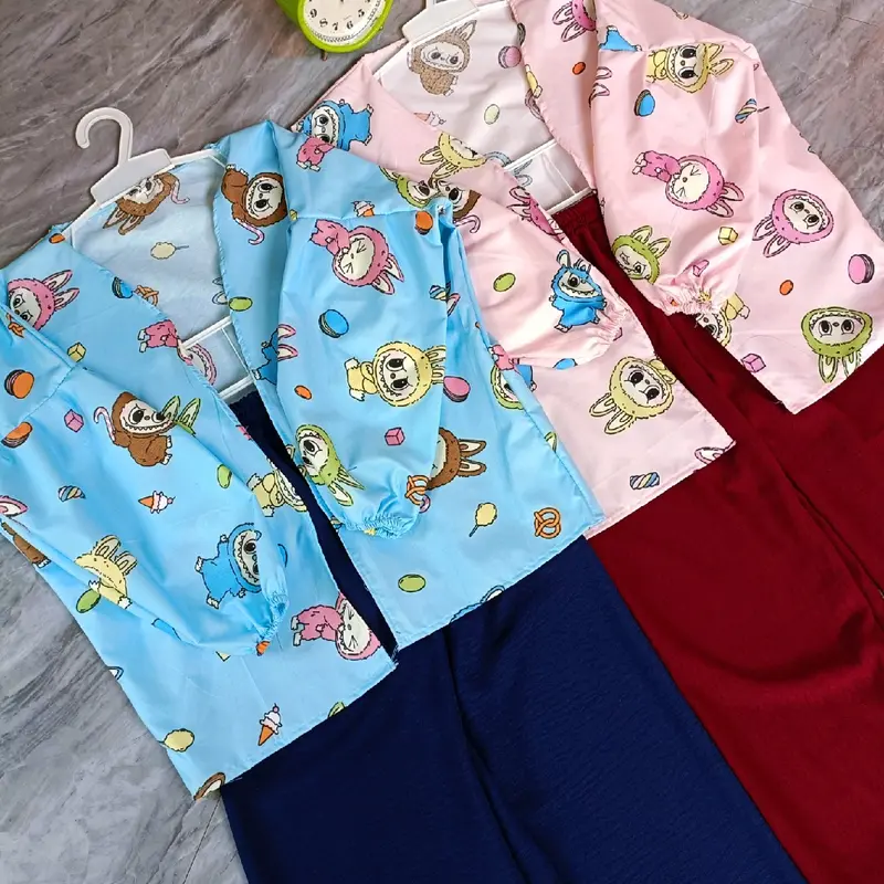 Setelan Kiyowo Anak Perempuan Lengan Panjang, Outer Katun Mikro dan Celana Kringkle Airflow - Ukuran M-L - Cowo 8