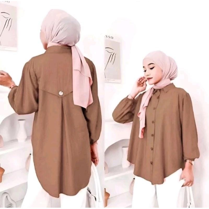 Kemeja Wanita Bahan Polo Linen Laura Blouse Atasan Wanita Full Kancing Lengan Panjang Fashion Remaja Dewasa Kekinian baju model terbaru By Mool Rakyat.Id 7
