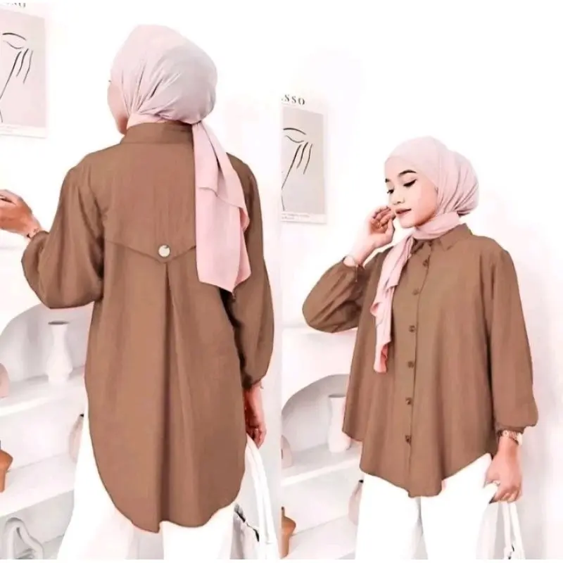 Kemeja Wanita Bahan Polo Linen Laura Blouse Atasan Wanita Full Kancing Lengan Panjang Fashion Remaja Dewasa Kekinian baju model terbaru By Mool Rakyat.Id 6