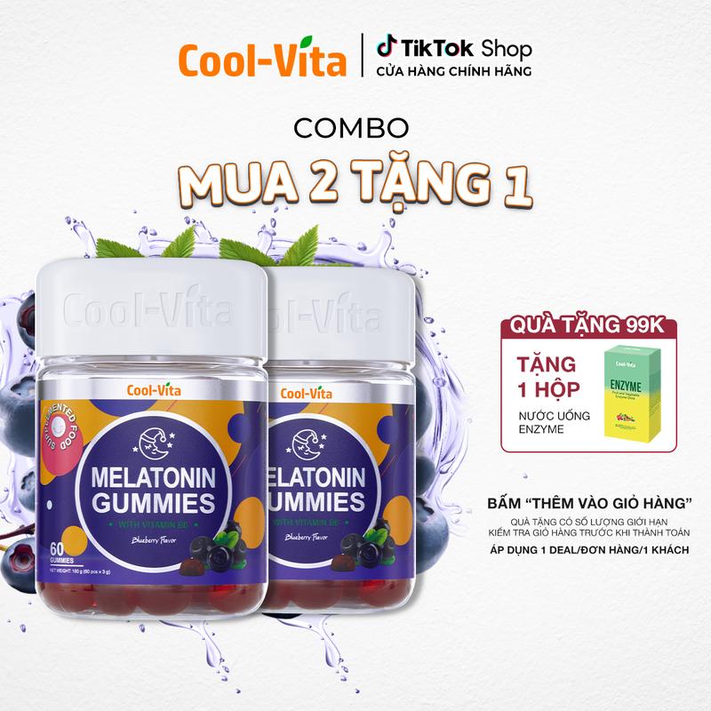 [Live] Combo 2 Hộp Kẹo Dẻo Melatonin Hỗ Trợ Giấc Ngủ Ngon Sleep Well Gummies & Hỗ Trợ Giảm Căng Thẳng Vị Việt Quất Kết Hợp Vitamin B6 Coolvita – (60 viên x 3g)/hộp