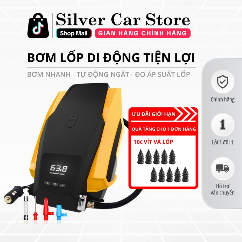 Bơm Lốp Ô Tô , Bơm Xe, Đo Áp Suất Lốp Thông Minh, Đèn Pin- Đồng Hồ Điện Tử Tự Ngắt