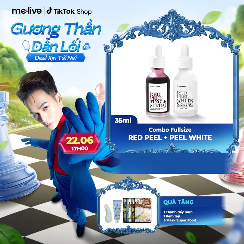 (Alihoangduong x So Natural )  COMBO Serum Tinh Chất Dưỡng Trắng & Mờ Thâm So Natural Peel White (35ml) + Red Peel (35ml) - Tẩy Tế Bào Chết, Làm Sạch, Hỗ Trợ Se Khít LCL - Women, Nữ