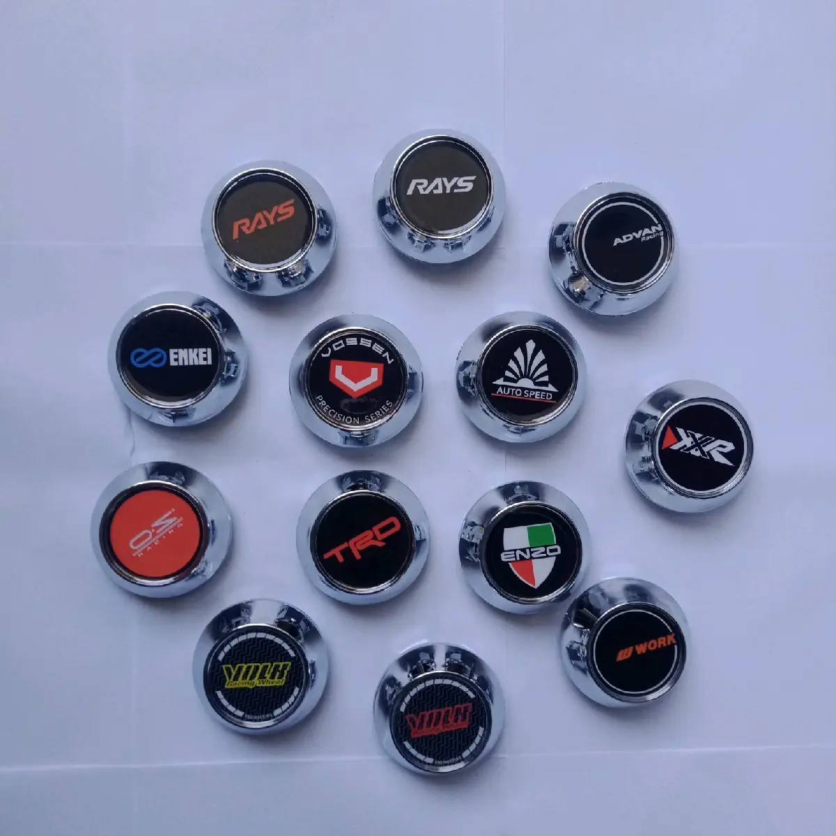 Dop roda velg racing diameter luar 6,5 cm logo Enzo, Enkei, Rays, Auto Speed, Advan, XXR, Vossen, OS, TRD, Volk, Work Aksesoris Sporty