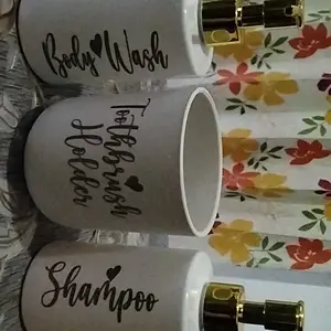 Paket Peralatan Kamar Mandi Botol Sabun & Shampo Pump Plastik Aesthetic Gelas Tempay Sikat gigi dispenser odol Putih Gold & Silver Lebih Murah & Hemat (Tp2)