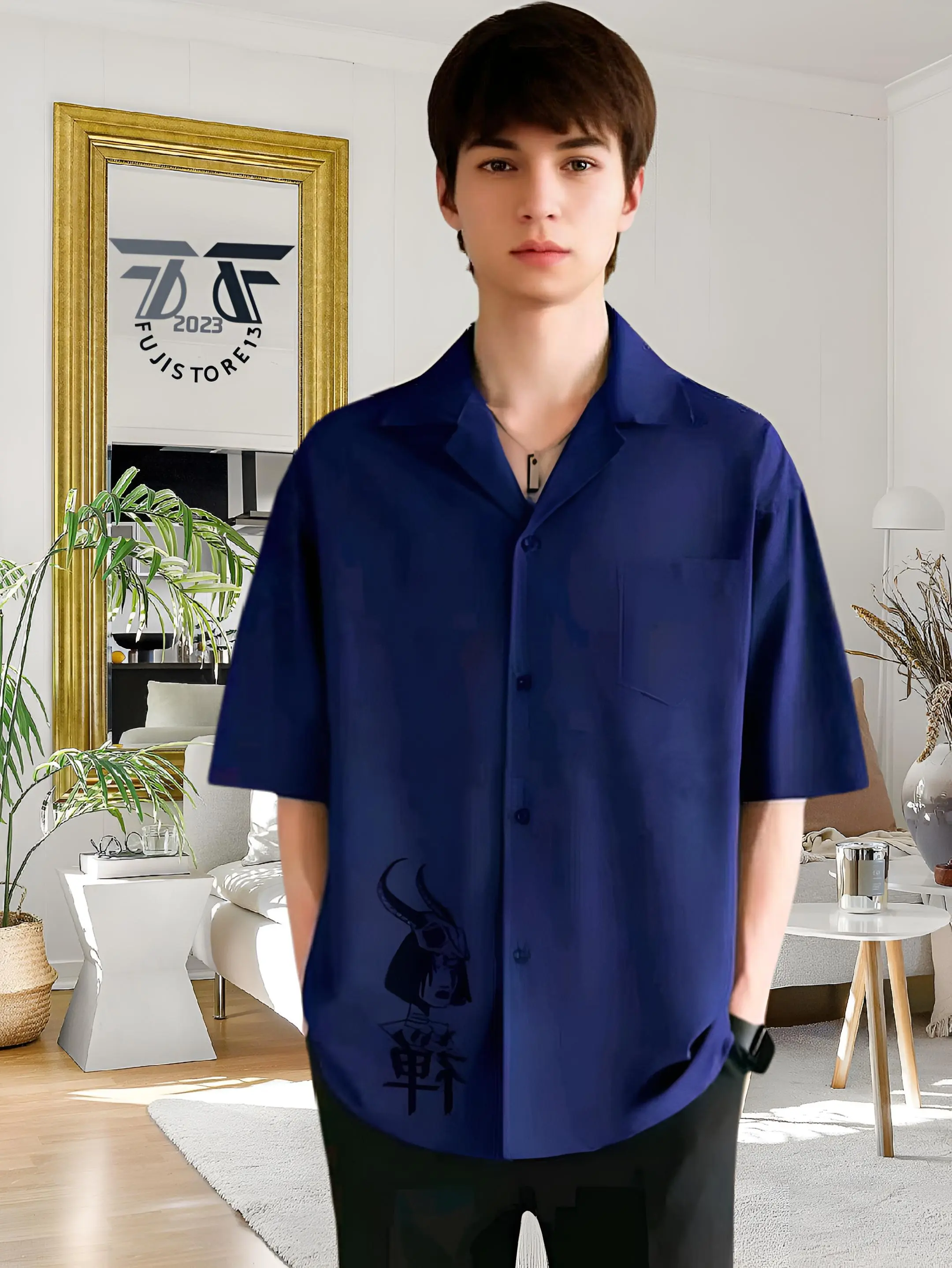 Kemeja Vintage Pria Lengan Pendek Kemeja Polos Pria Motif Anime Korean Style Terbaru Nyaman Keren Santai Simpel