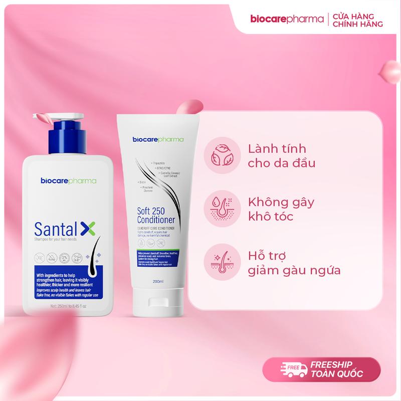 COMBO Dầu gội phiên bản cải tiến mới SANTAL X 250ml và Dầu xả hỗ trợ gàu nấm ngứa Dưỡng Tóc Nữ