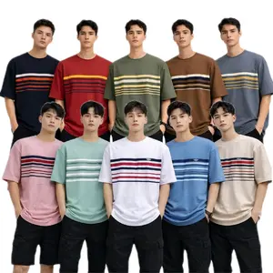 4 Pcs 100.000 Kaos Distro Pria Wanita M L XL XXL 3XL Sablon Motif Garis Salur Baju Oblong Cowok Cewek Dewasa Keren Atasan Pendek Unisex T-Shirt Polos Variasi Katun Polyster