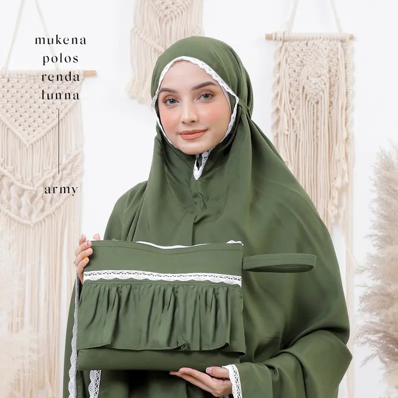 Mukena Dewasa Motif Dasar Warna Sage Katun Rayon Premium Tebal Dingin Traveling Free Tas Cantik Mukenah Muslim Wanita 0