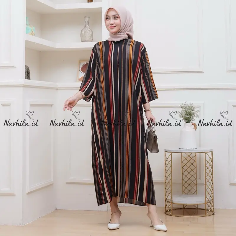 Navhila - Daster Motif Kekinian Tangan 3/4 Katun Rayon Gamis Nyaman Panjang Wanita Bumil Zipper Busui Basic Daily Santai 7