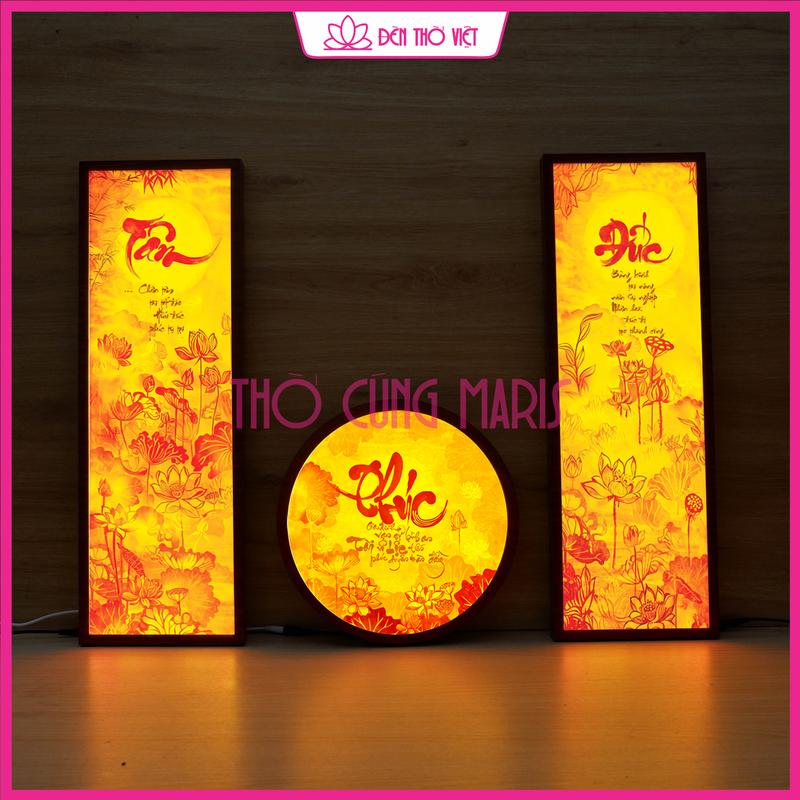  Bộ 3 Tranh Có Đèn LED – Chữ Tâm - Đức - Phúc | Treo Bàn Thờ Phật - Bàn Thờ Gia Tiên – In UV Tiết Kiệm Điện 