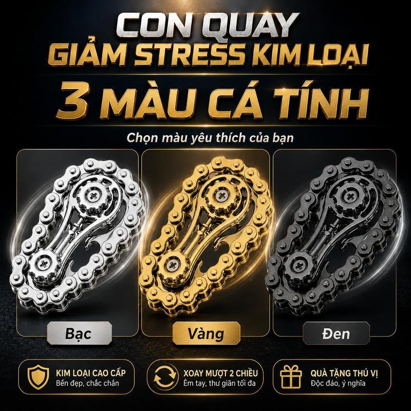 Đồ chơi con quay ngón tay kim loại, kiểu bánh răng dây xích, giúp thư giãn giảm…