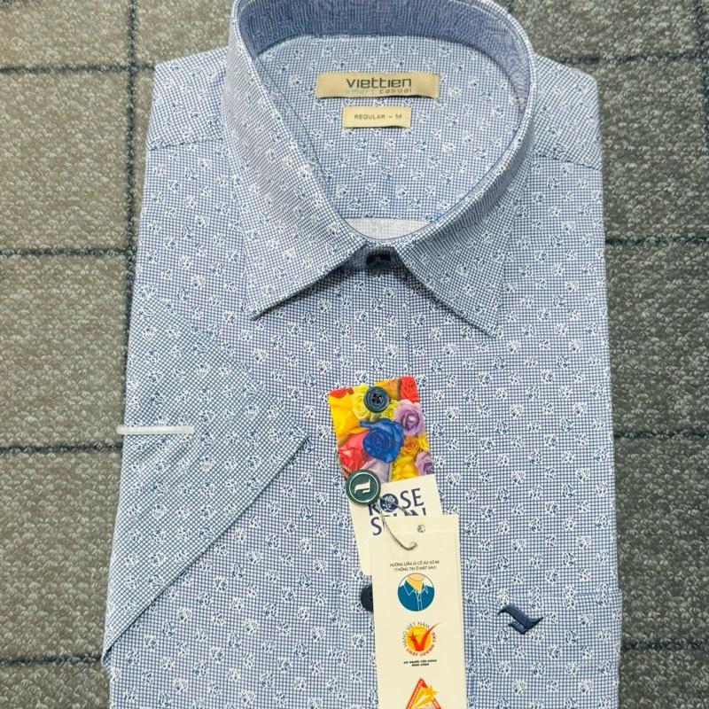 Áo sơ mi nam việt tiến-0840- sơ mi viettien ngắn tay, vạt ngang vải hoa hồng mềm mát, ít nhăn