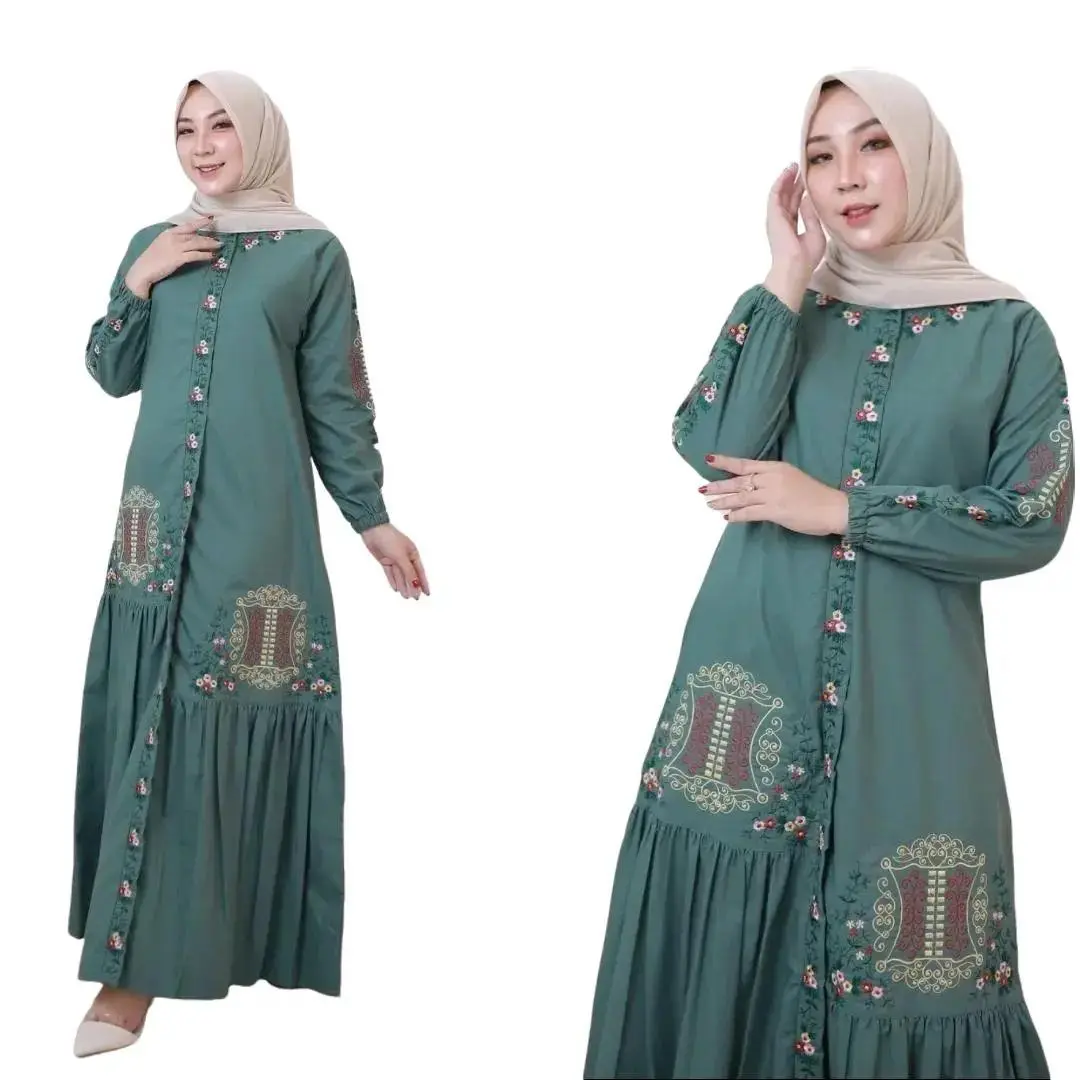 gamis bordir jumbo katun toyobo bordir pintu aceh Muslim Wanita Dress Baju Panjang Pesta Dewasa Remaja Maxi Kondangan Mewah Lebaran