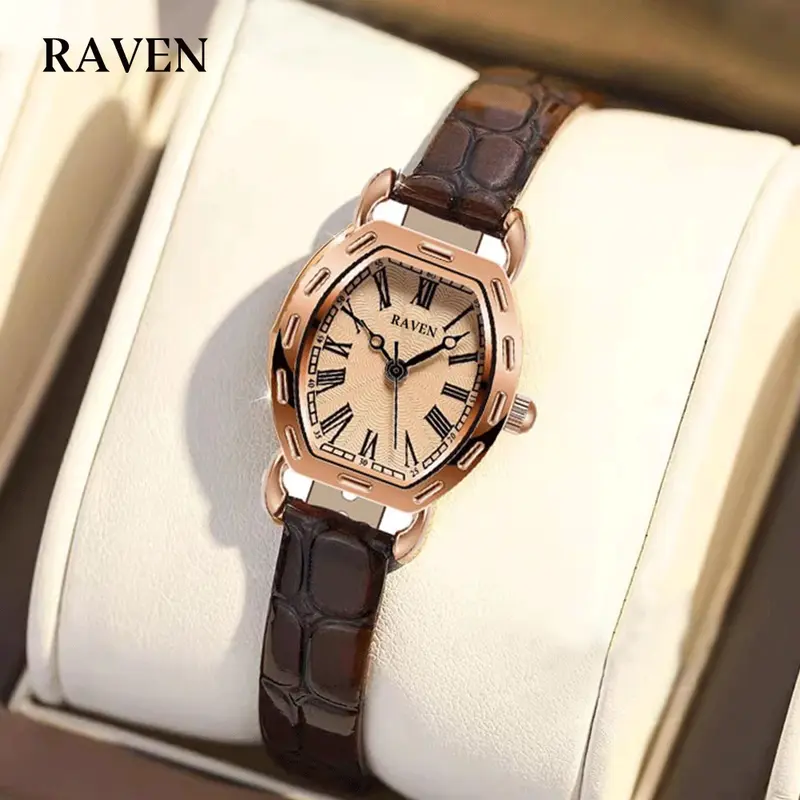 RAVEN Jam Tangan Wanita Anti Air Kuarsa Antik Kasual Tali Kulit Jam Tangan Cewek Original 0