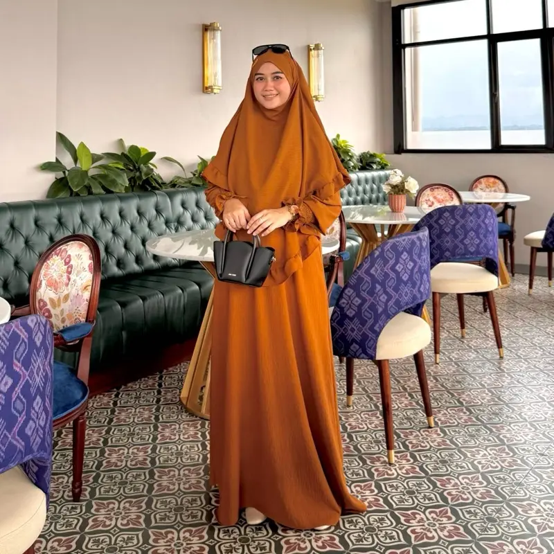 Shanum Gamis Set Syari Frenchkhimar Rempel Muslim All Size Crinkle Airflow Busui/ Gamis Lebaran Dewasa Dress Mewah Cantik Menyusui Wudhu Formal Panjang 0