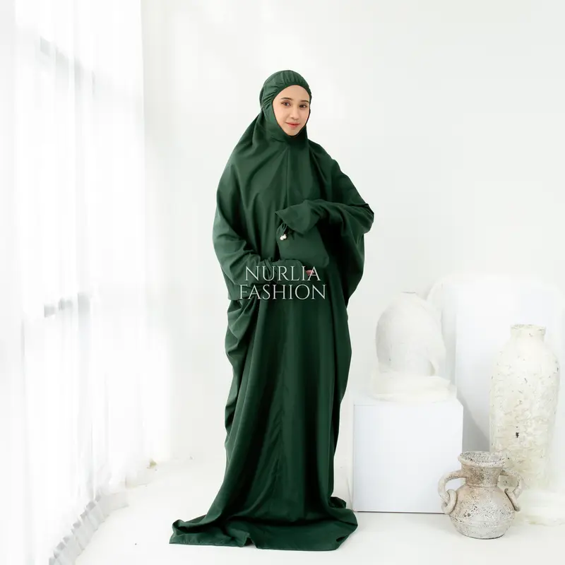Mukena Traveling Terusan Polos Dewasa Hana Cantik Nurlia-Mukena Katun Panjang - Atasan, Bawahan, Renda yang Muslim Wanita Rayon Bordir Bordir Mewah 4