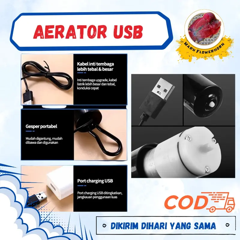 aerator USB paket lengkap / gelembung udara aquarium/ aquascape/kolam ikan 2