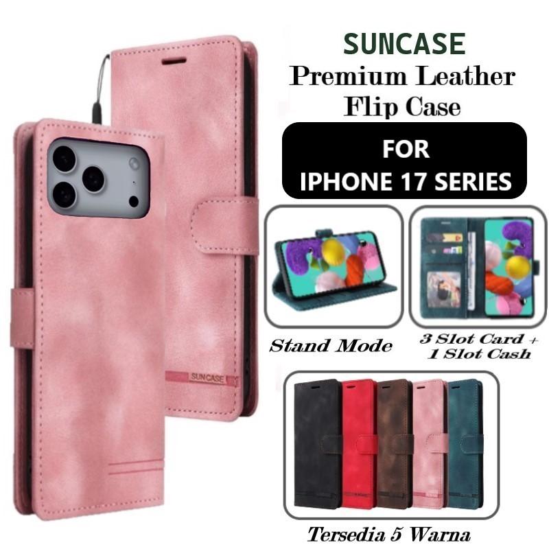 SUNCASE for Iphone 17 series model flip buka tutup casing standing ada tempat foto dan kartu juga tali hp