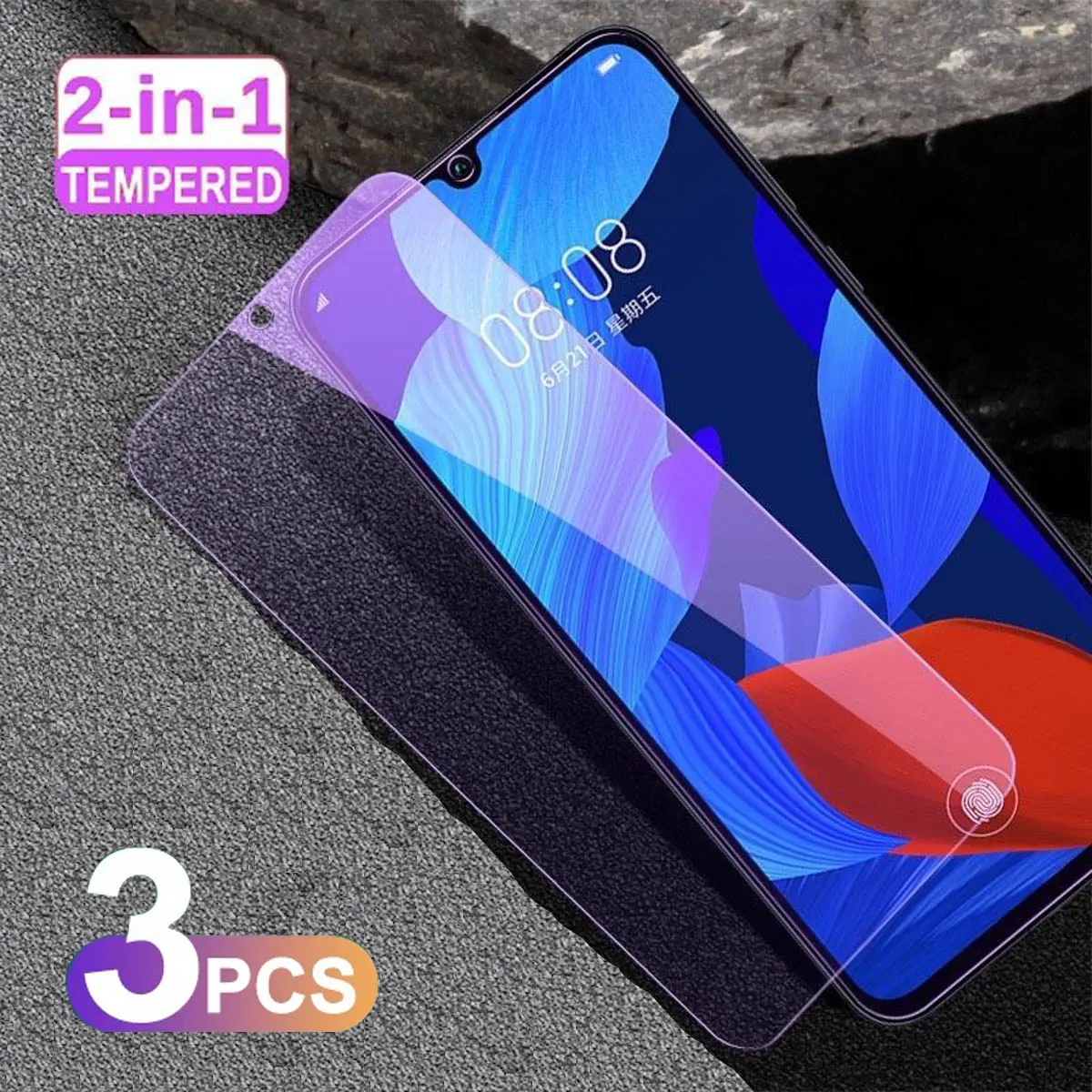 3 PCS Purple Light Tempered Protective Film For ViVo 1901 1902 1903 1904 1906 1907 1909 1910 1911 1912 1914 1915 1919 1920 Full Coverage Anti Blue Light Ray Screen Protector