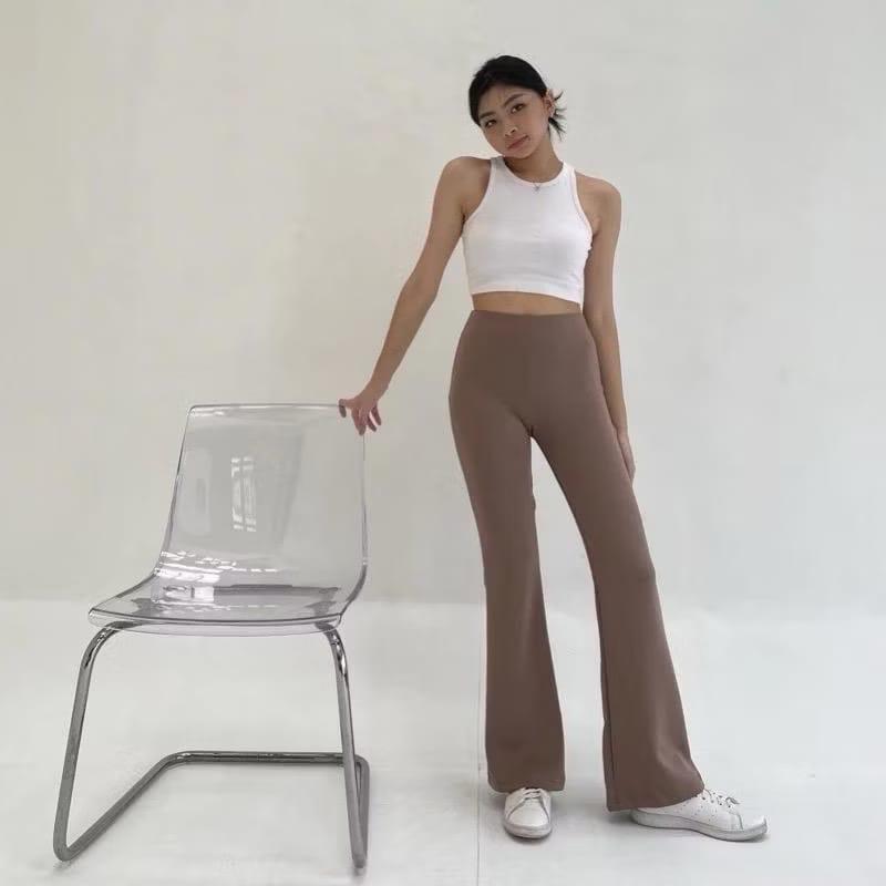 Celana Kulot Cutbray Highwaist Panjang Wanita - Highwaist Flare Scuba Pants - Bawahan, Casual Basic Formal 3