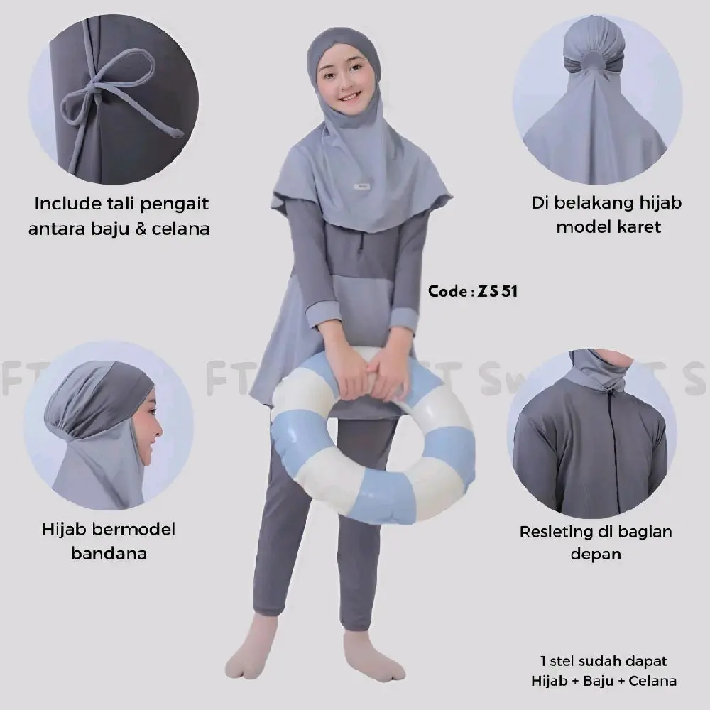 Baju renan anak perempuan muslimah /pakaian renang anak muslim hijab / baju renang anak cewek