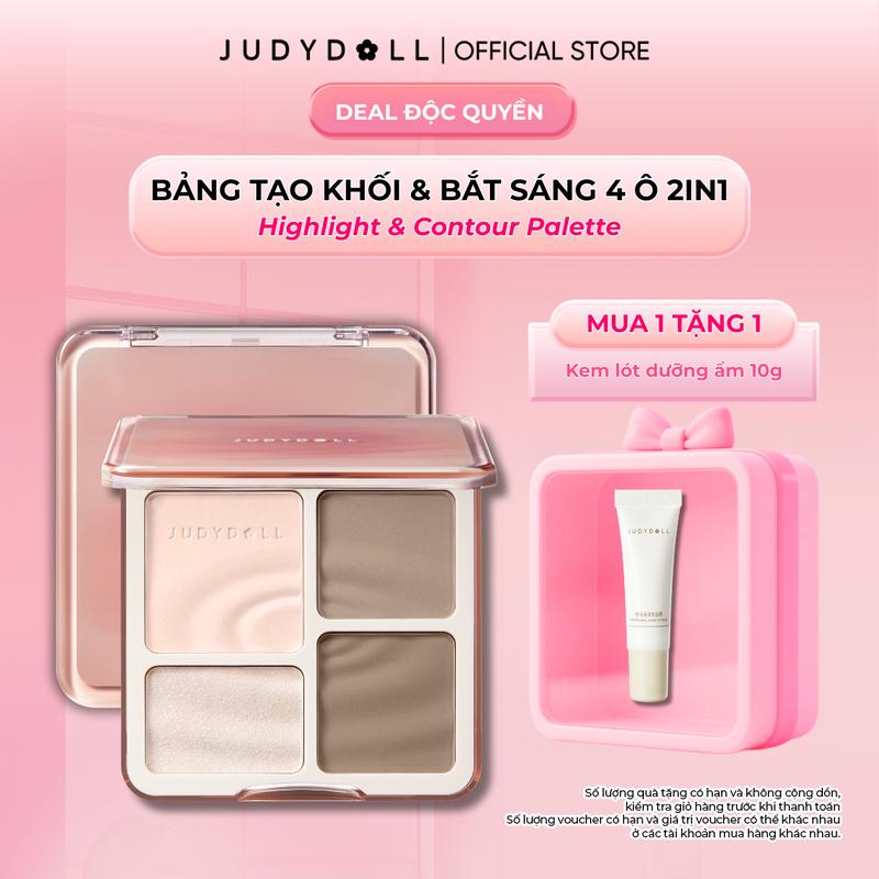 Hannah Olala x Judydoll JUDYDOLL Bảng phấn tạo khối bắt sáng 4 màu Highlight Contour Palette Mềm mịn Tự nhiên Lâu trôi 9g Trang Điểm