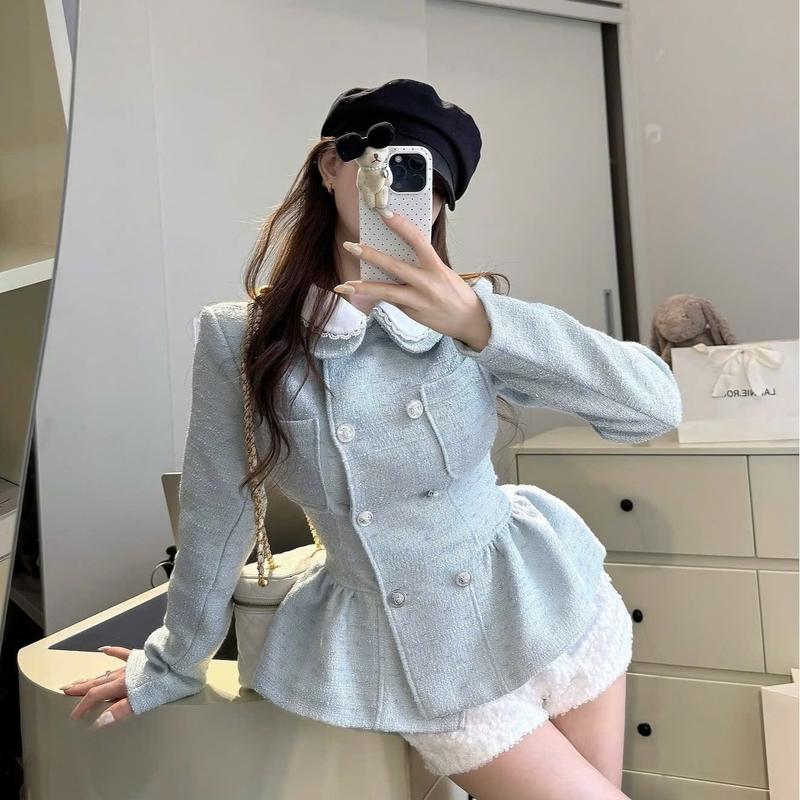 DAILY01 Set áo dạ tweed baby tùng xòe kèm quần tiểu thư dễ thương mặc đi chơi Thời trang nữ.