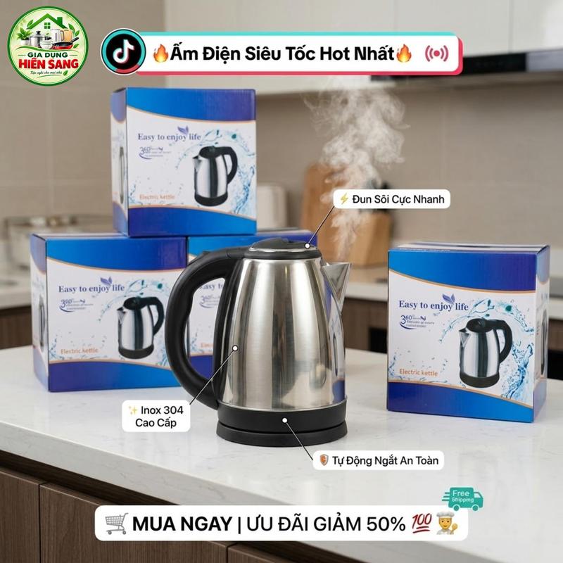 Pha trà, pha cà phê hay nấu mì tôm chỉ trong 3 phút với Ấm Điện Siêu Tốc Cao Cấp – giải pháp tiện lợi, an toàn và tiết kiệm điện năng cho mọi gia đình.