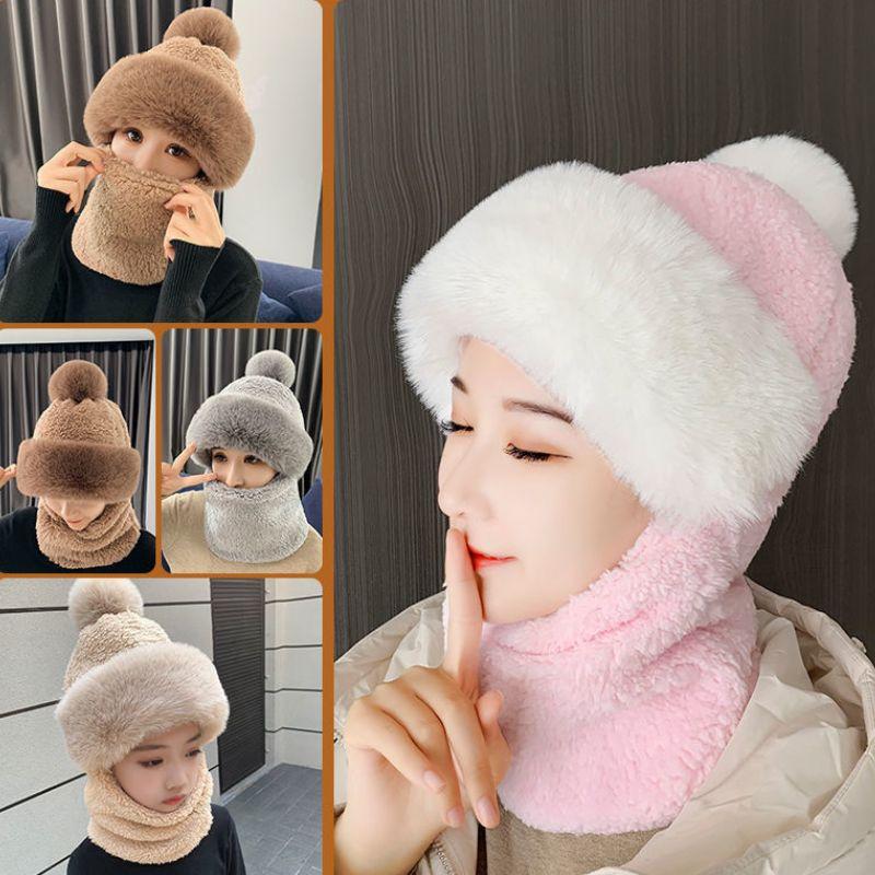Bộ Khăn Quàng Cổ Có Mũ Trùm Đầu Dành Cho Nữ Mùa Đông Nhồi Bông Và Ấm Áp Thích Hợp Cho Trượt Tuyết Ngoài Trời Mũ Chống Gió Mũ Len Lông Mịn Nhồi Bông Dày Mũ Đạp Xe 1 Chiếc