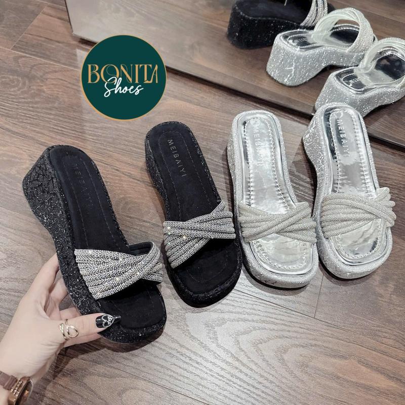  N1 Dép xuồng đế bling quai đá quấn chéo đính đá liti 5 cm - BM247 