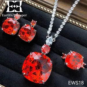 EWS18 Kalung safir berlian penuh mode kelas atas gaun makan malam wanita anting Fanta cincin zamrud set batu permata berwarna